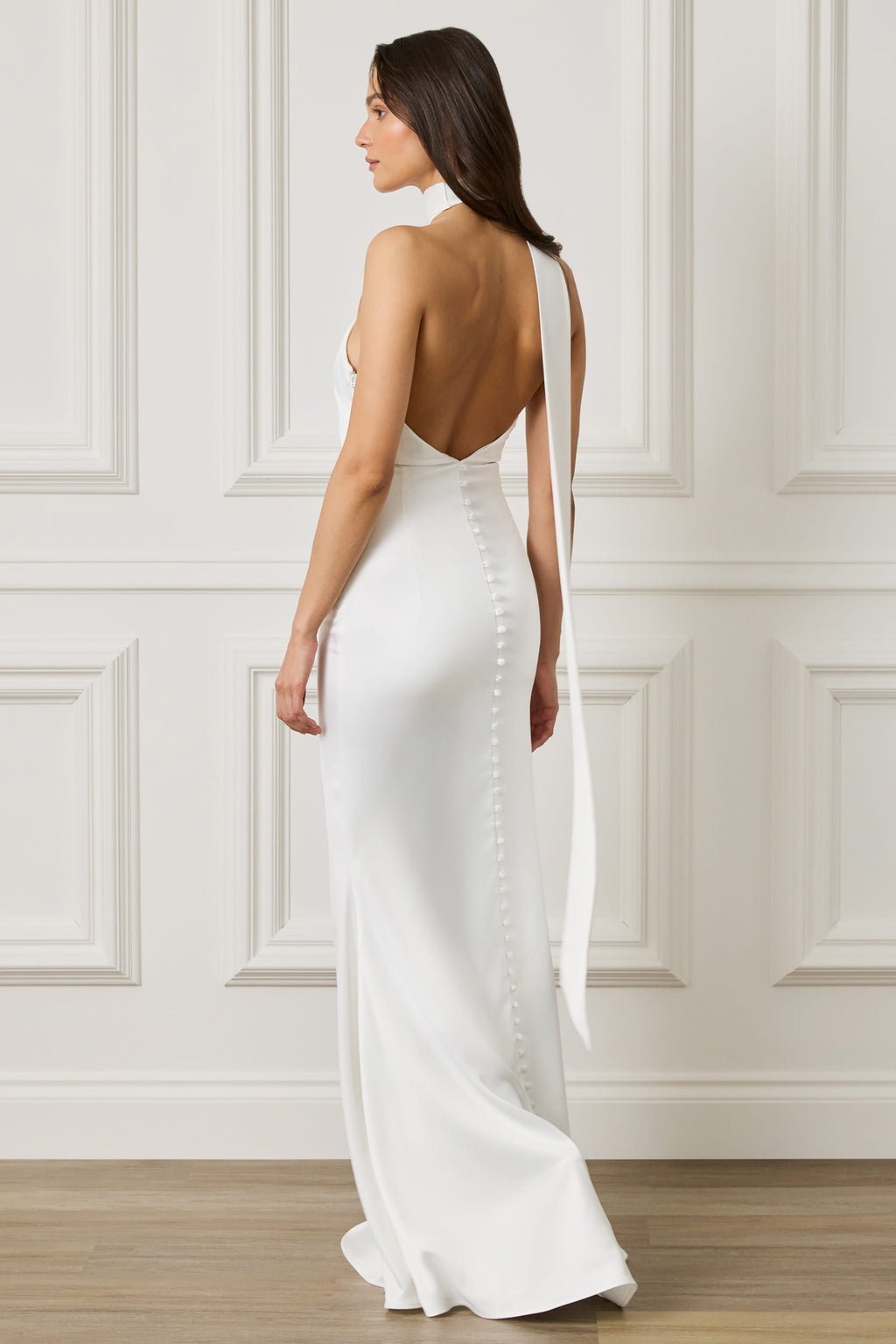 ALIANA Satin One Shoulder Maxi Dress With Scarf In Ivory