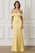 RAYNE Satin Drape Bardot Maxi Dress in Yellow