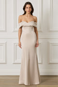 RAYNE Satin Drape Bardot Maxi Dress in Champagne