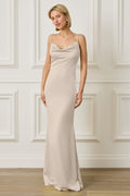 PENNY Satin Cowl Neck Scoop Back Maxi Dress in Champagne