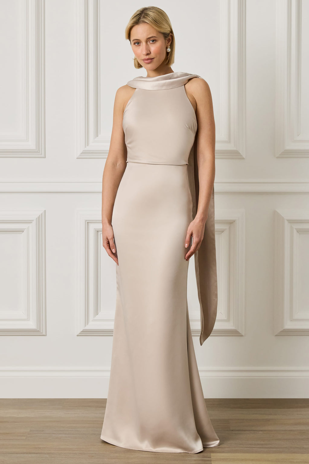 LIORA Scarf Detail Maxi Dress In Champagne