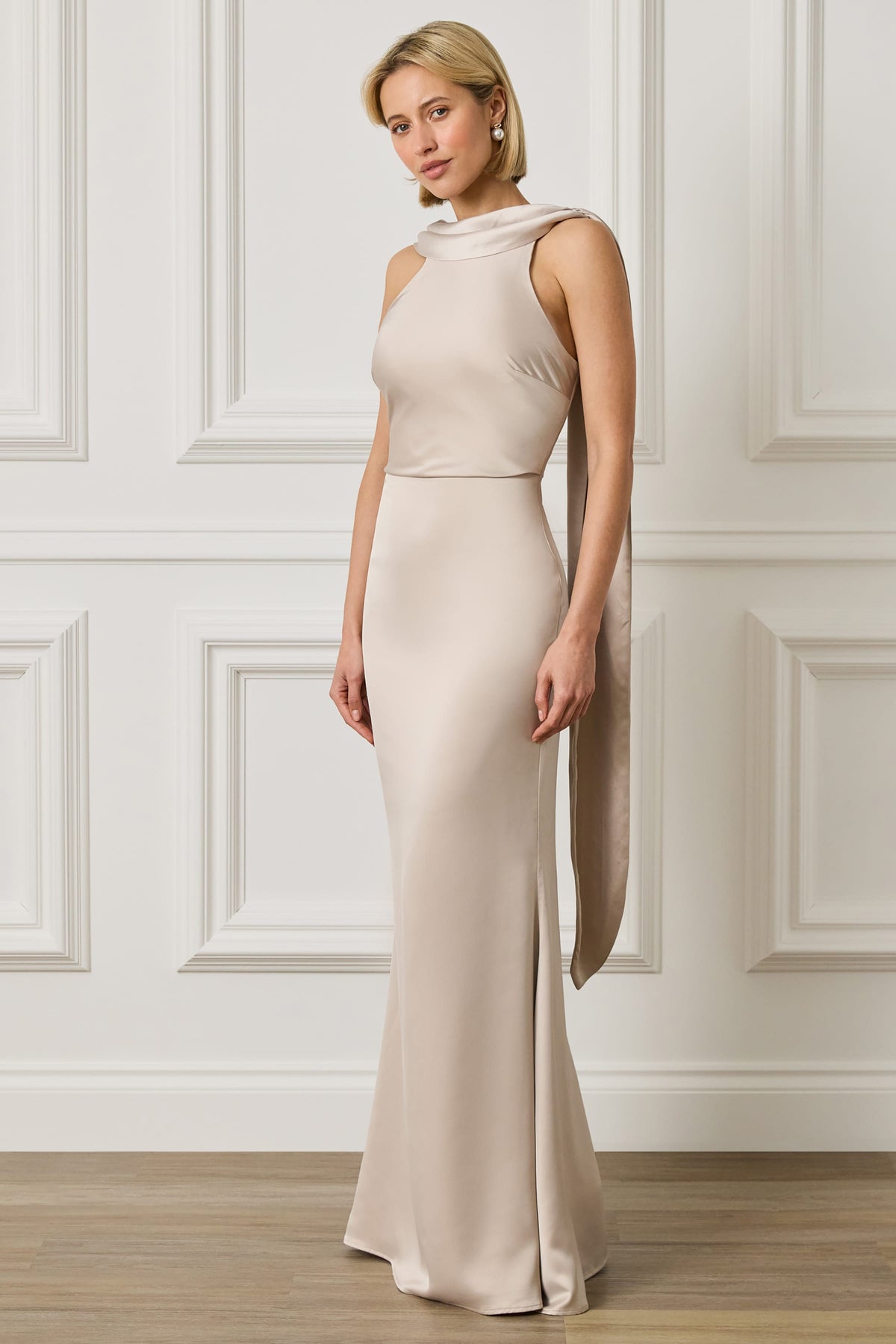 LIORA Scarf Detail Maxi Dress In Champagne