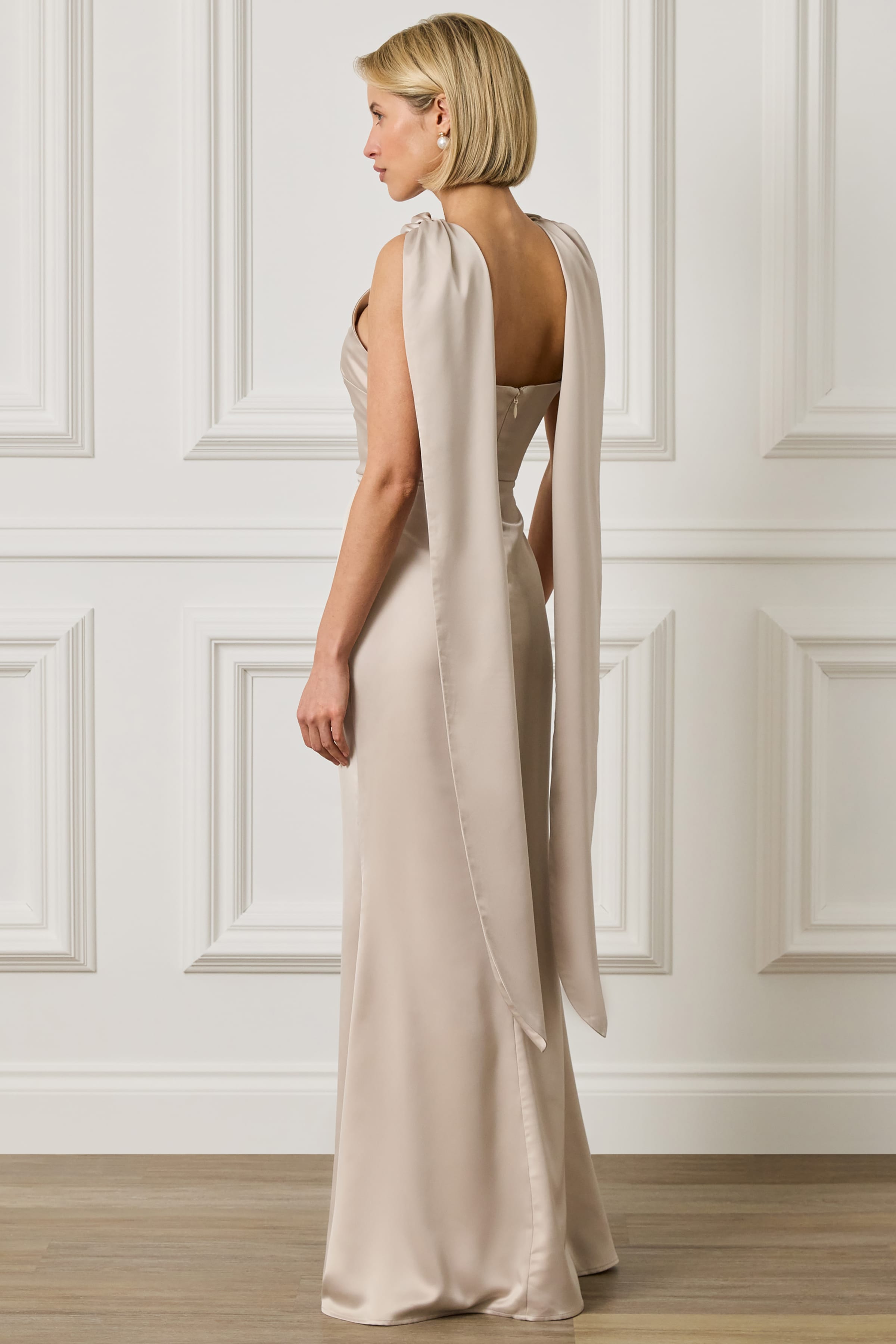 LIORA Scarf Detail Maxi Dress In Champagne