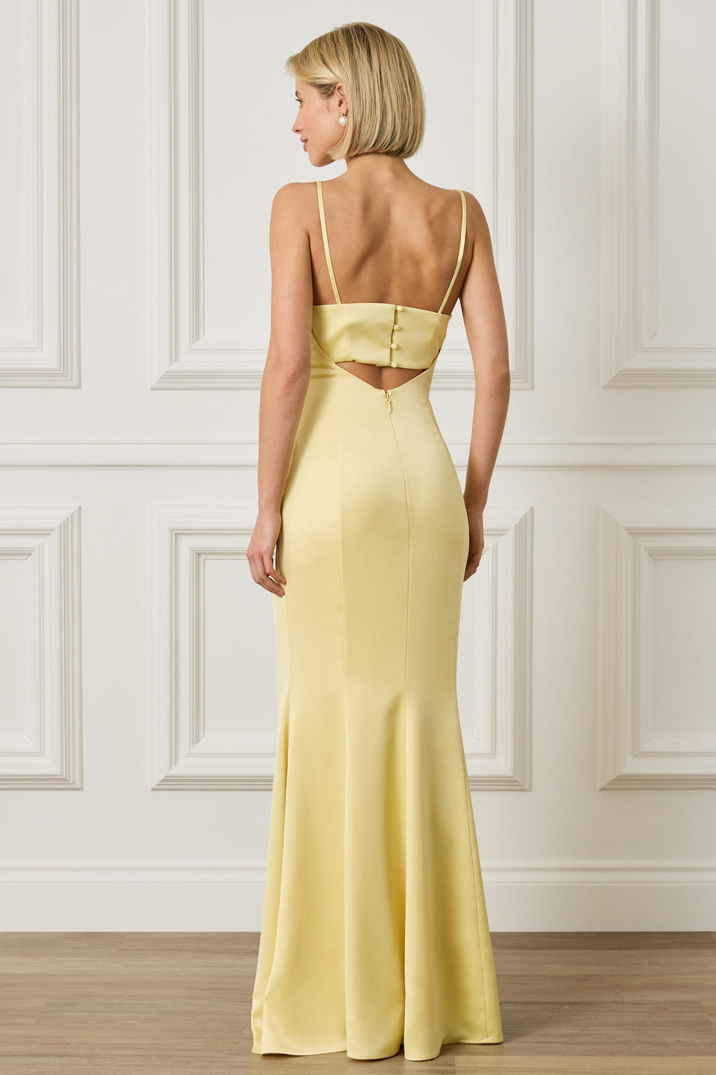 PENNY Satin Cowl Neck Scoop Back Maxi Dress in Yellow