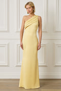 SADIE Asymmetric Pleated Satin Maxi Dress in Yellow