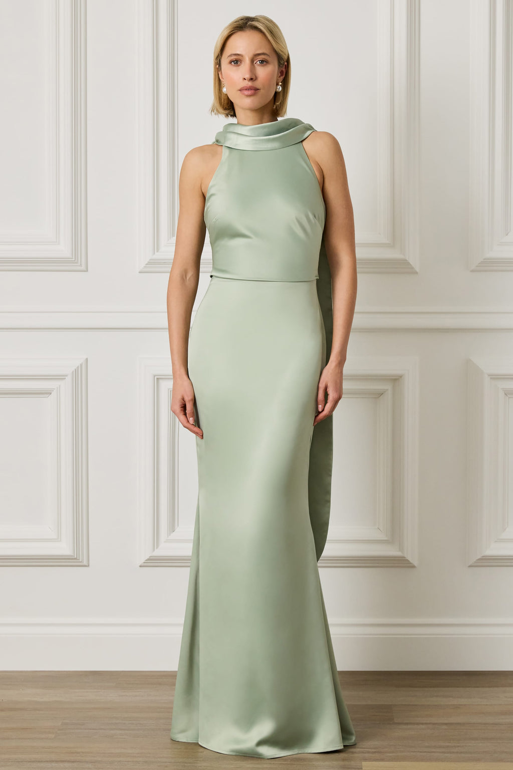 LIORA Scarf Detail Maxi Dress In Sage Green