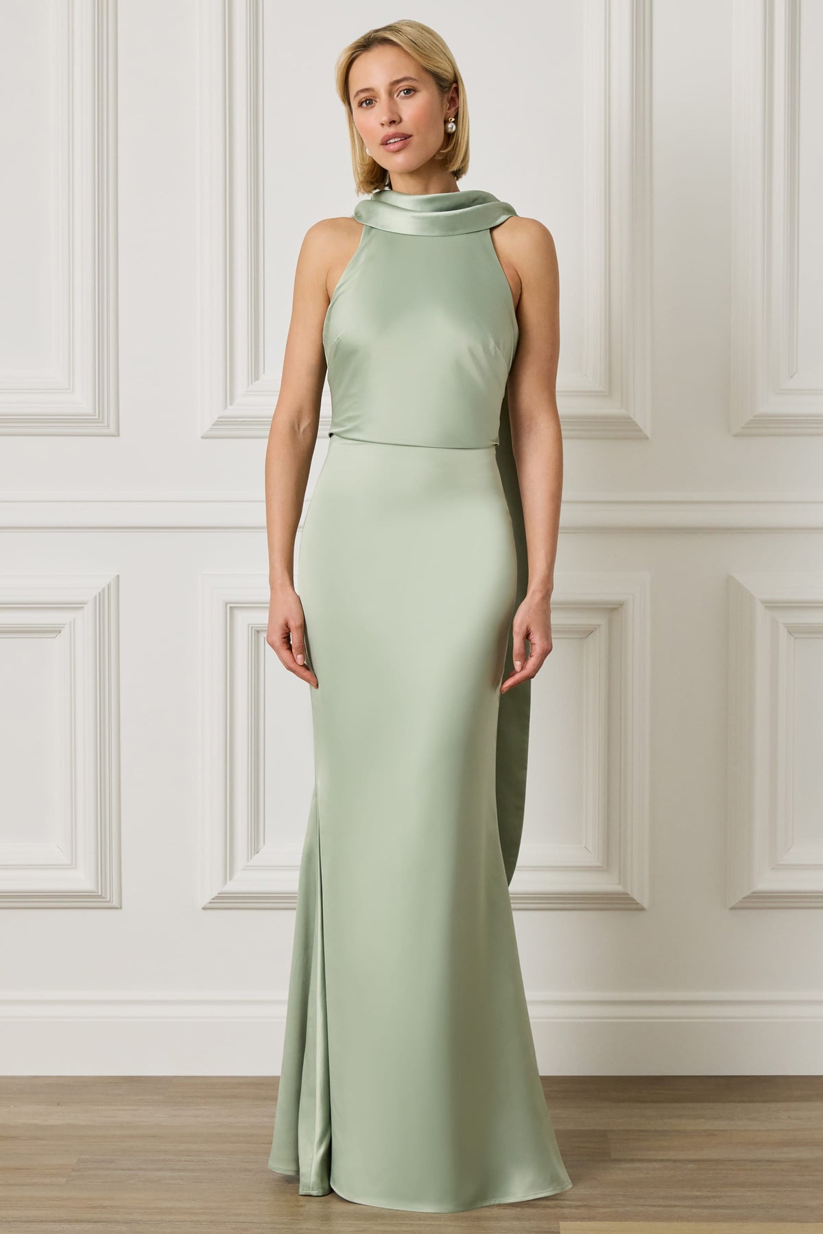 LIORA Scarf Detail Maxi Dress In Sage Green