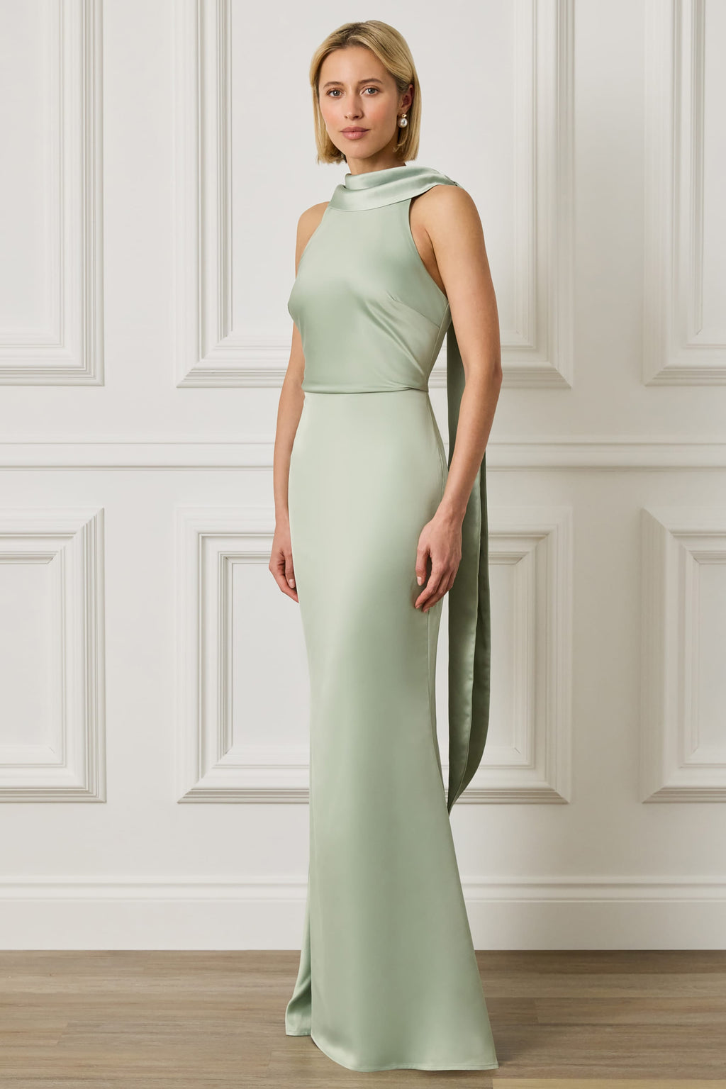 LIORA Scarf Detail Maxi Dress In Sage Green