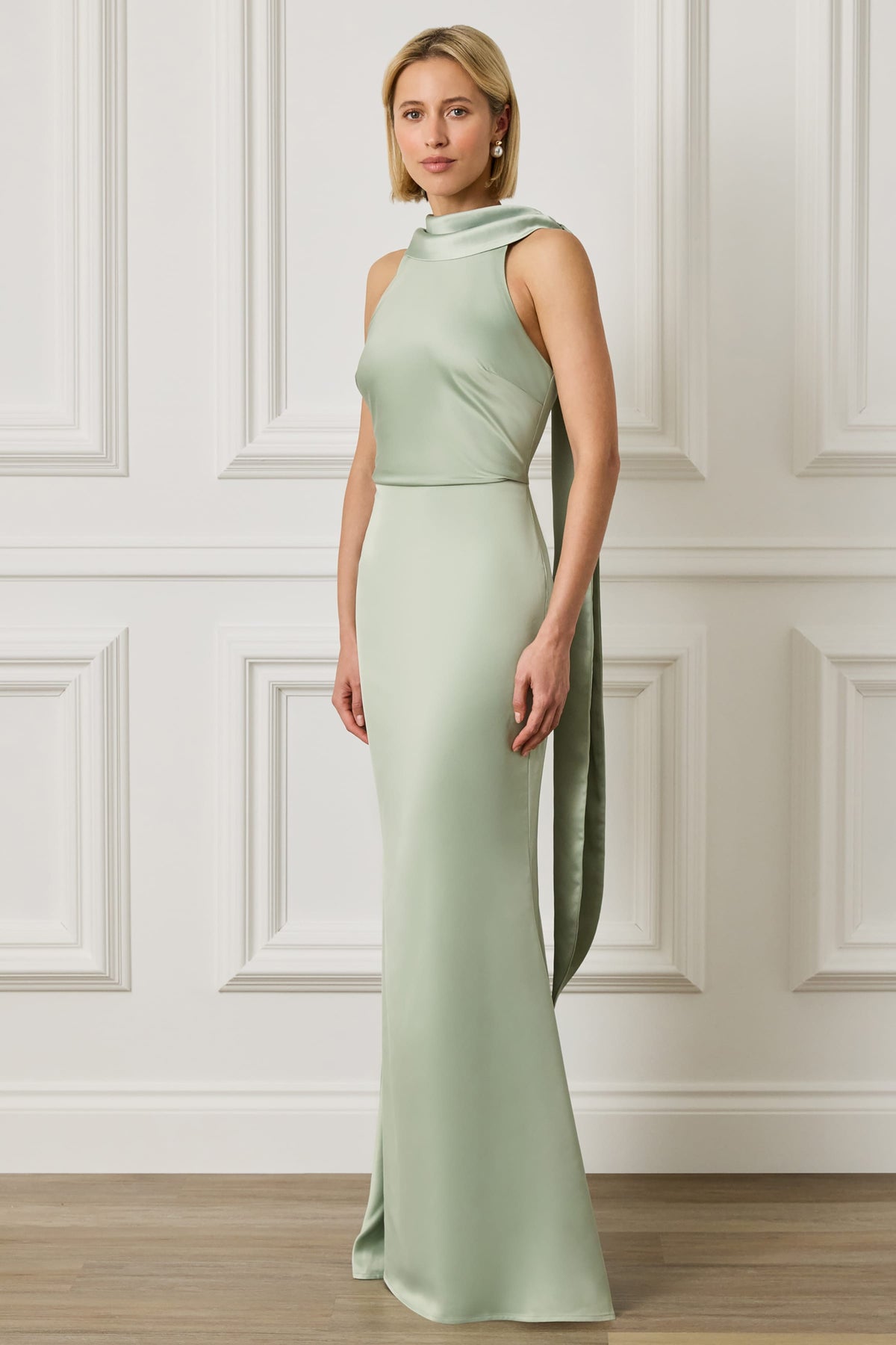 LIORA Scarf Detail Maxi Dress In Sage Green
