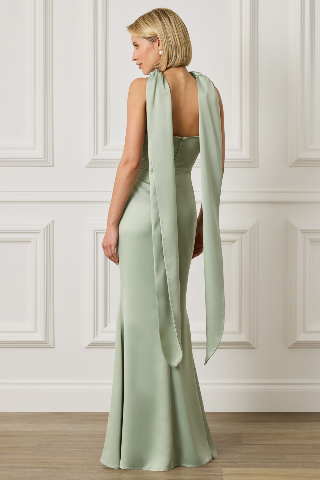 LIORA Scarf Detail Maxi Dress In Sage Green