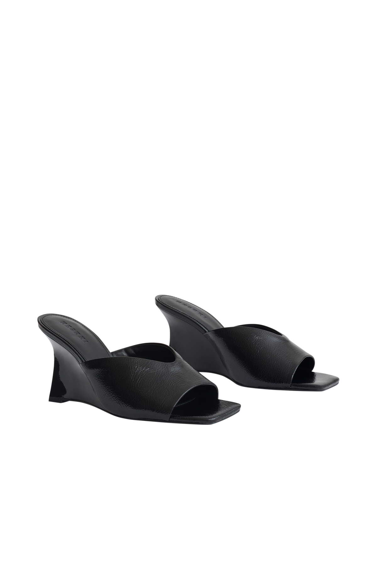 Jody Square Toe Wedge - Black Crinkle Pu
