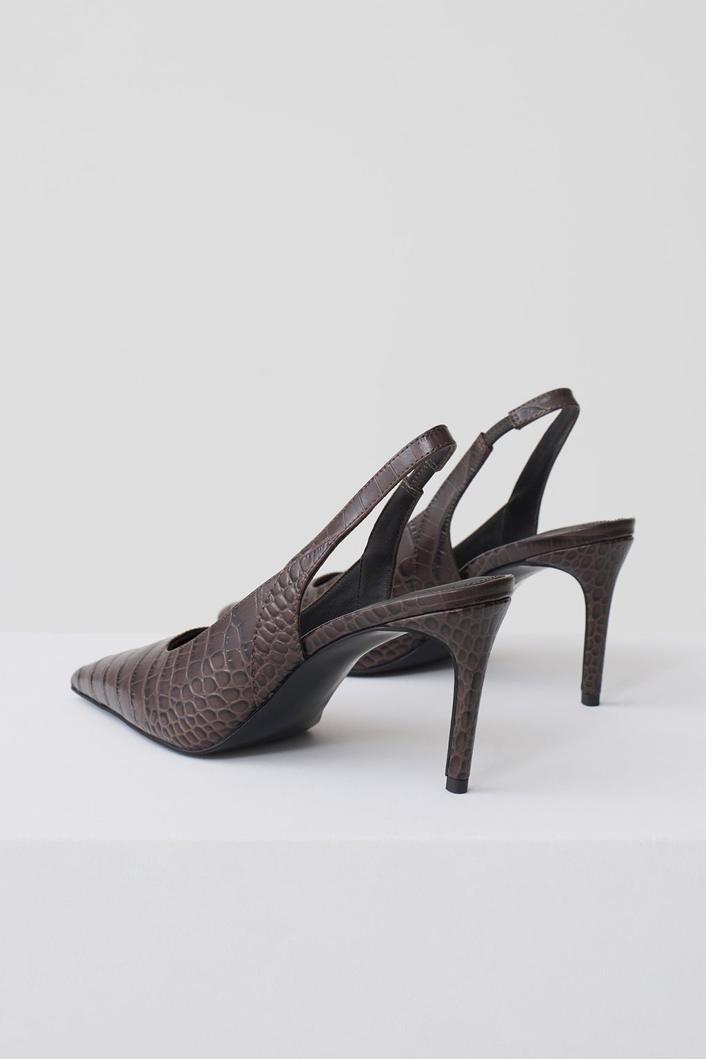Samar Pointed Sling Back Heels - Chocolate Croc