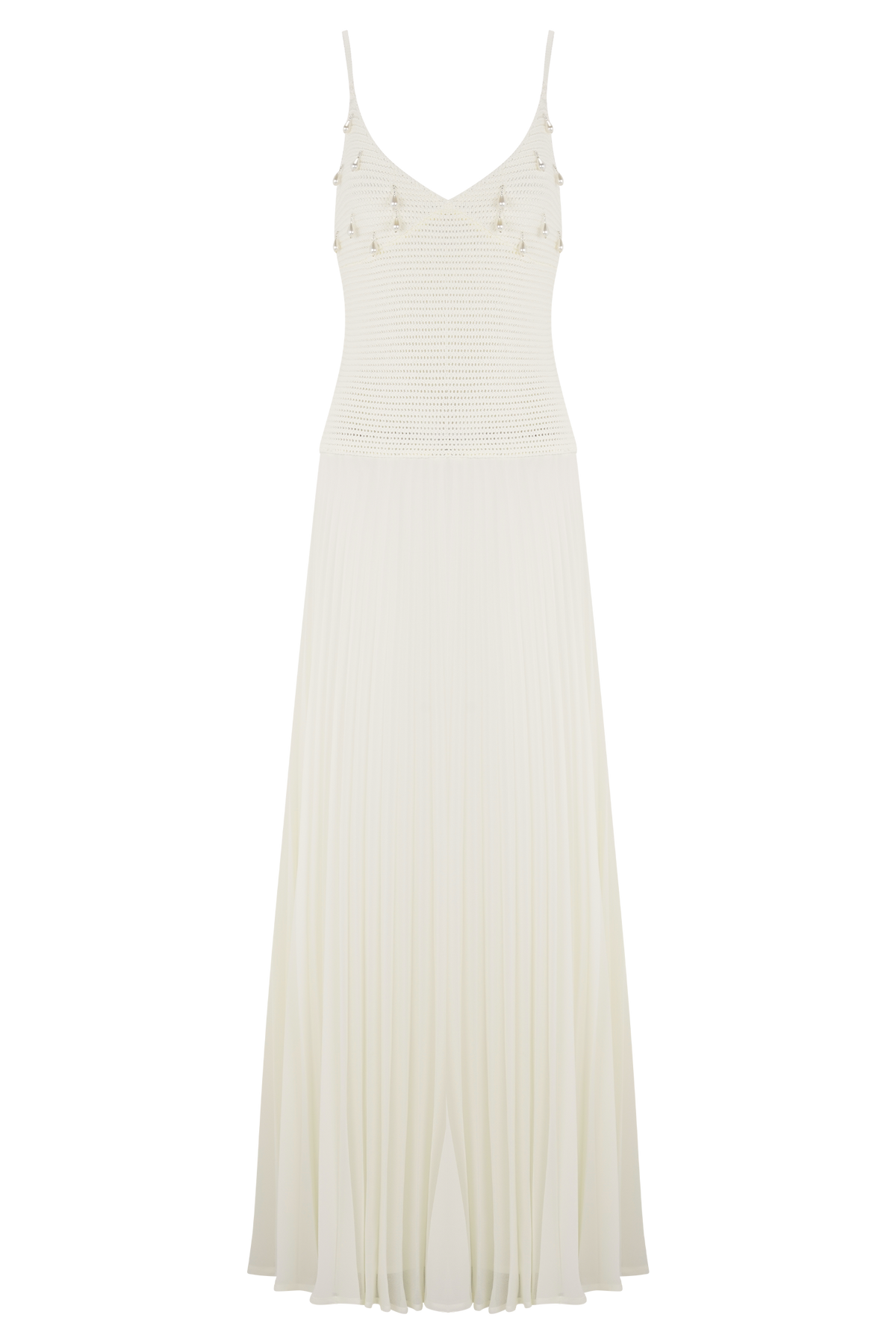 Catherine Crochet Pearl Maxi Dress - White