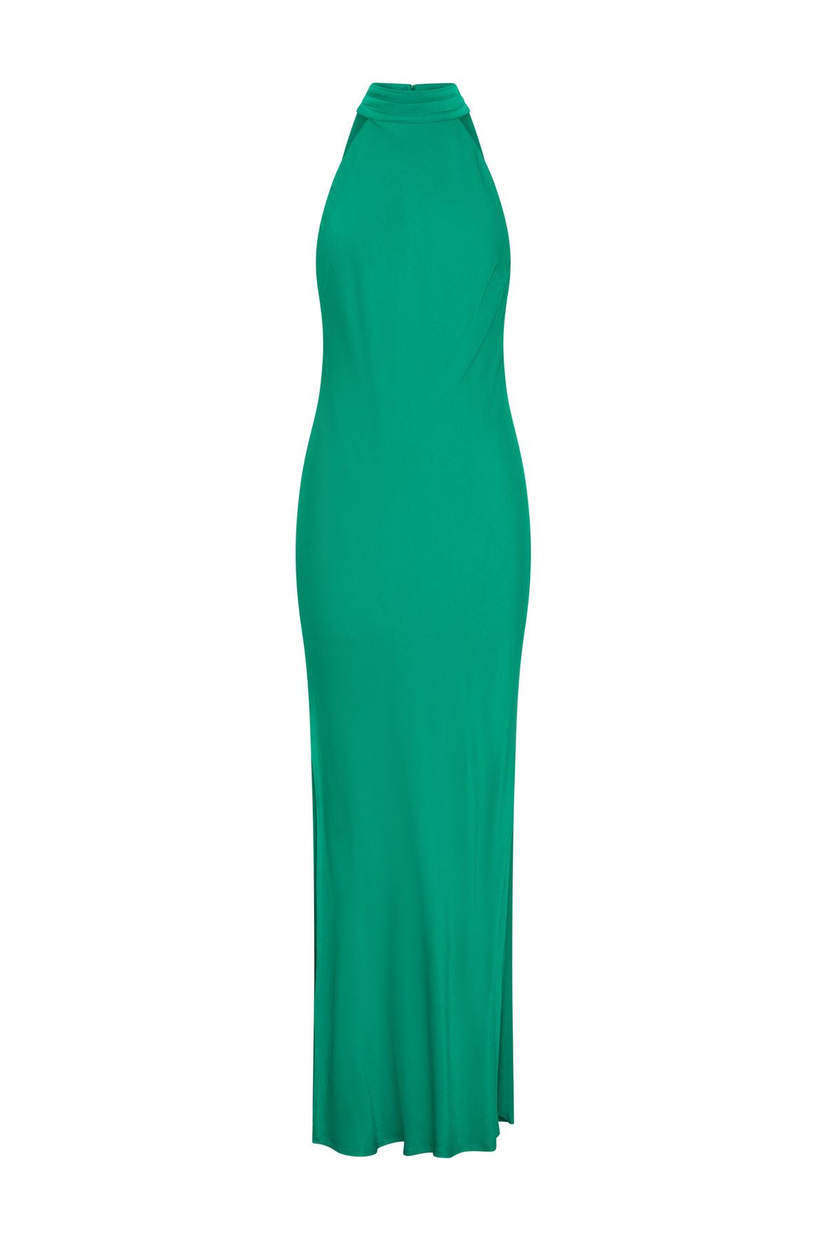 Claire Satin Drape Back Maxi Dress with Split - Green
