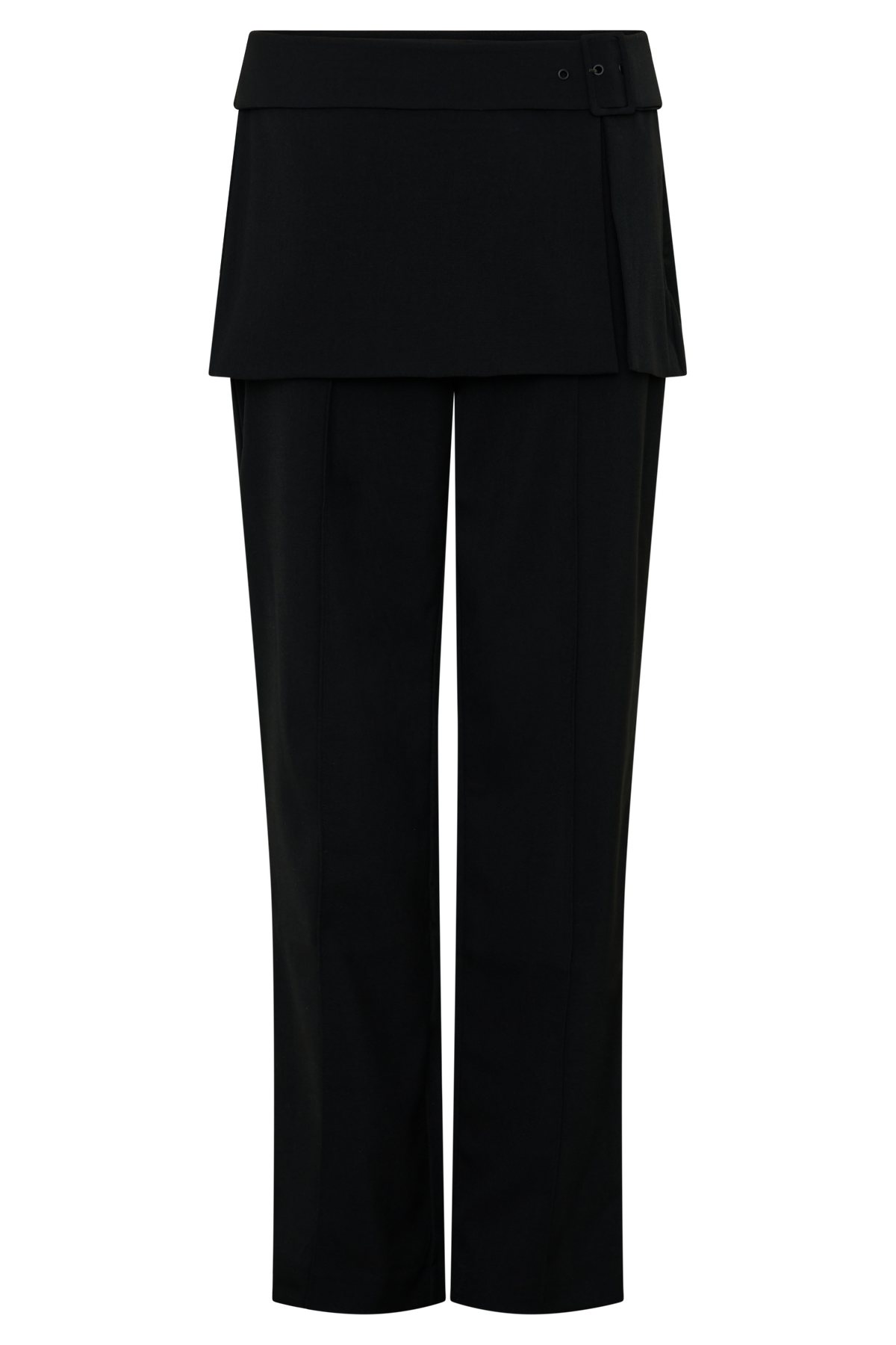 Daisy Wrap Skirt Straight Leg Pants - Black