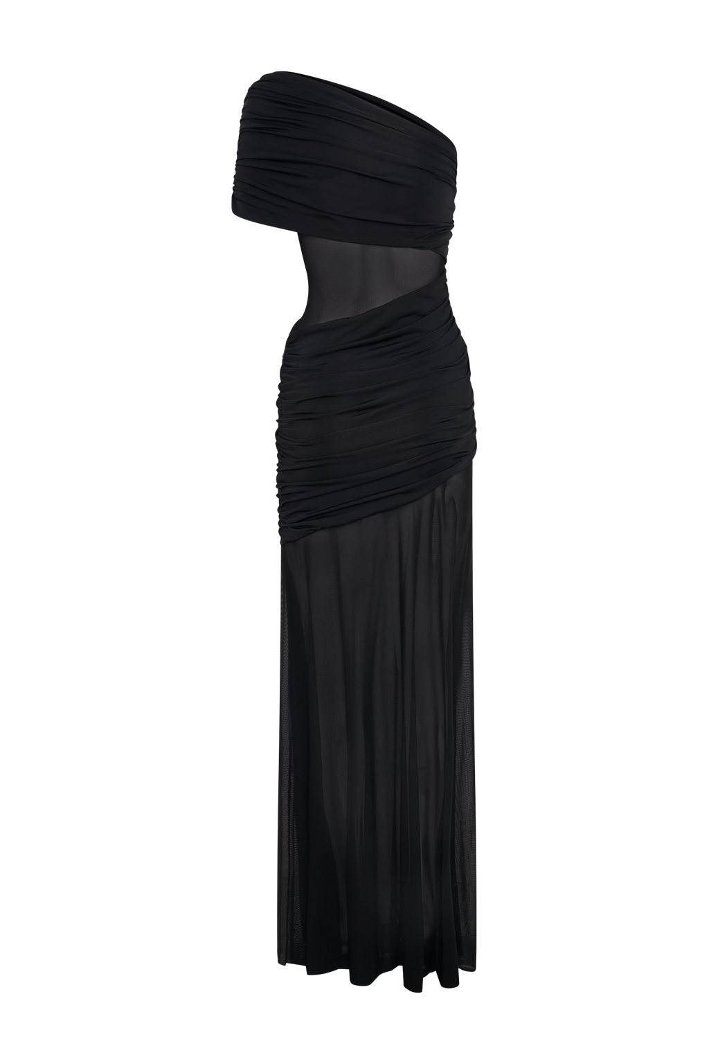 Dallas One Shoulder Mesh Maxi Dress - Black