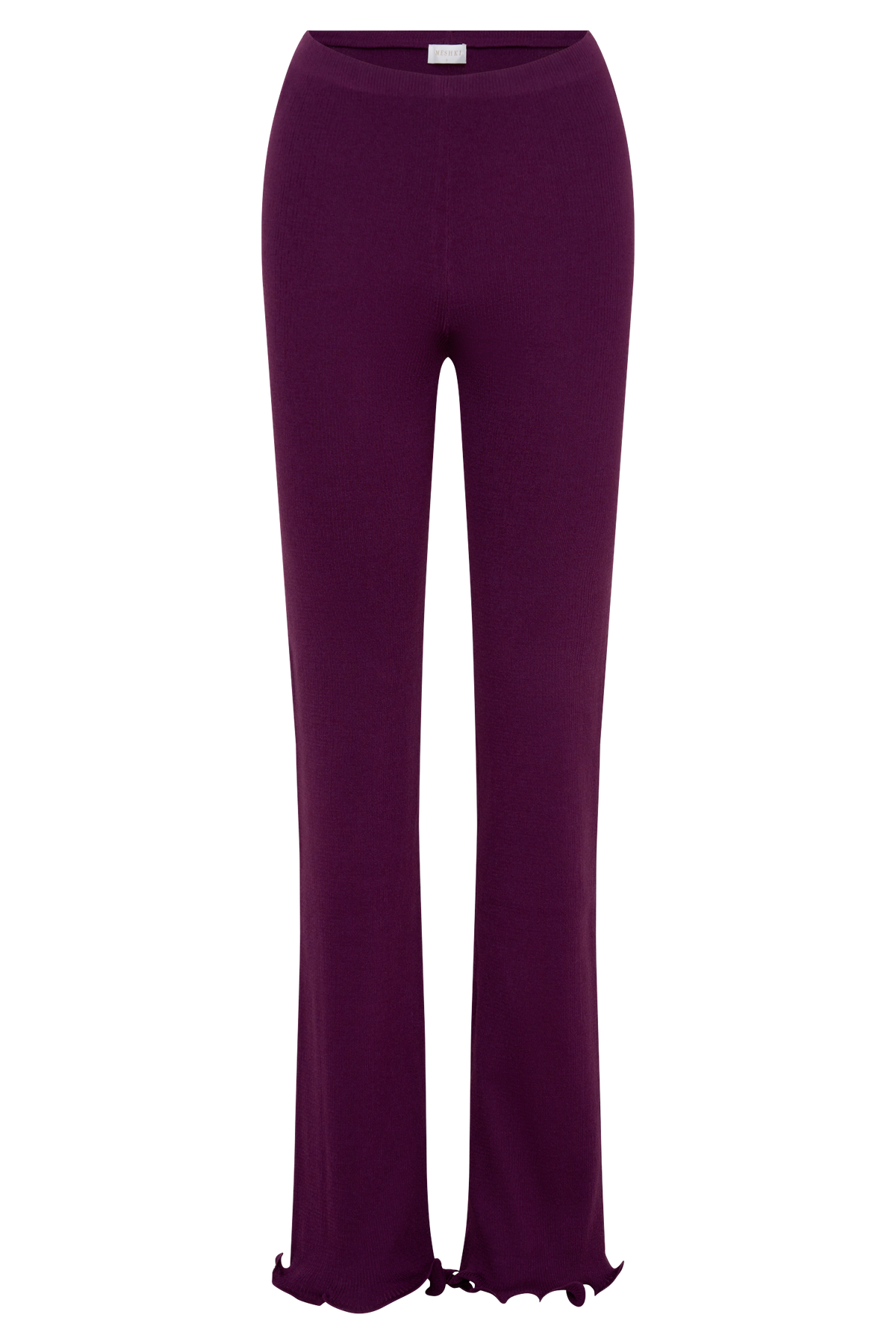 Diya Ribbed High Waisted Pants With Wire Hem - Plum