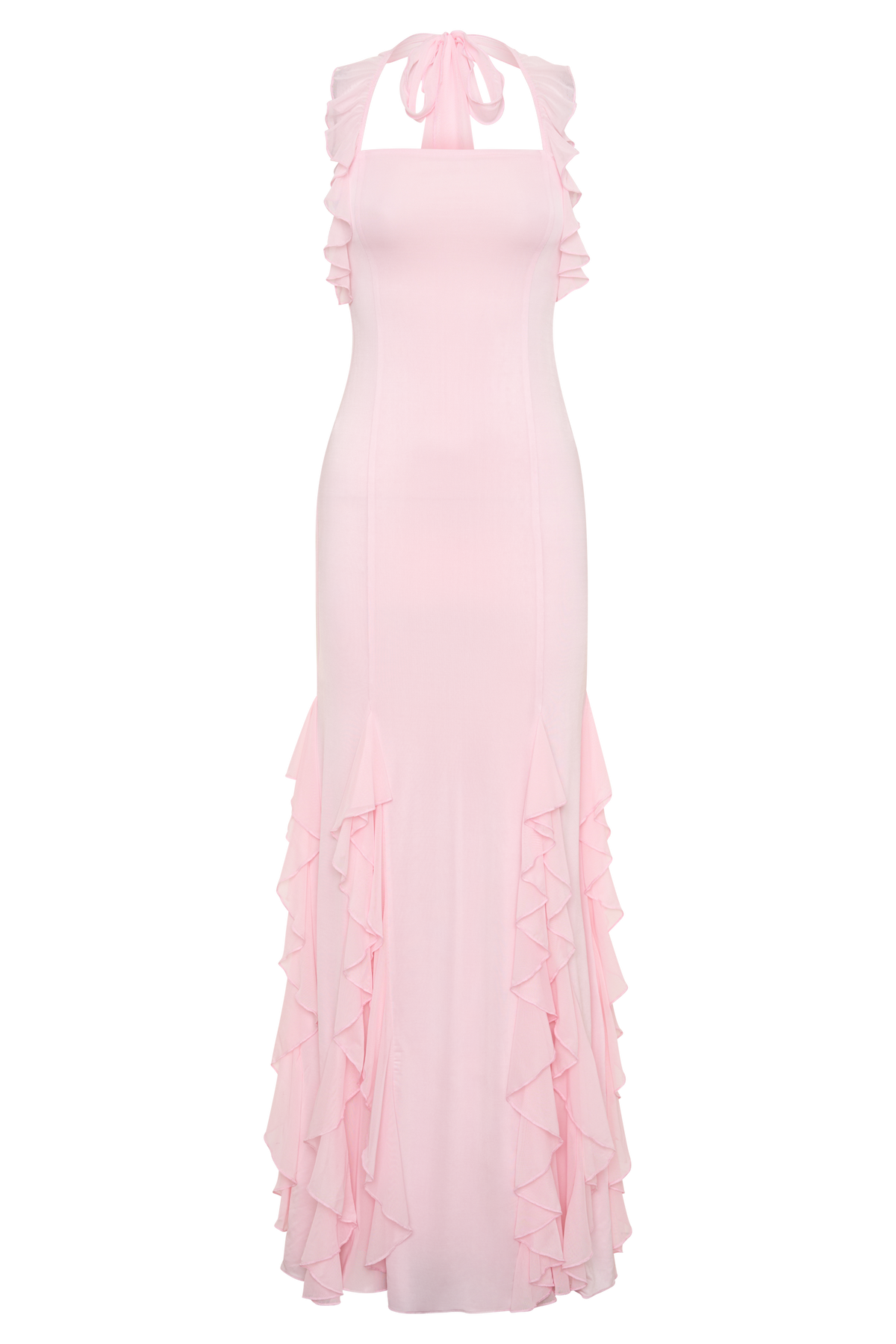 Etta Ruffle Slinky Maxi Dress - Pale Pink