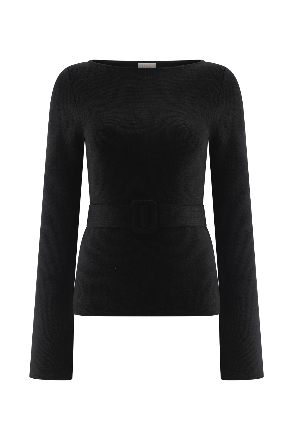 Justine Belted Knit Top - Black