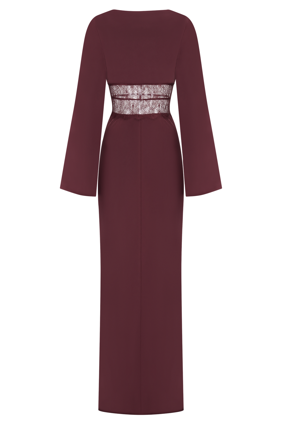 Kaya Long Sleeve Satin And Mesh Maxi Dress - Wine