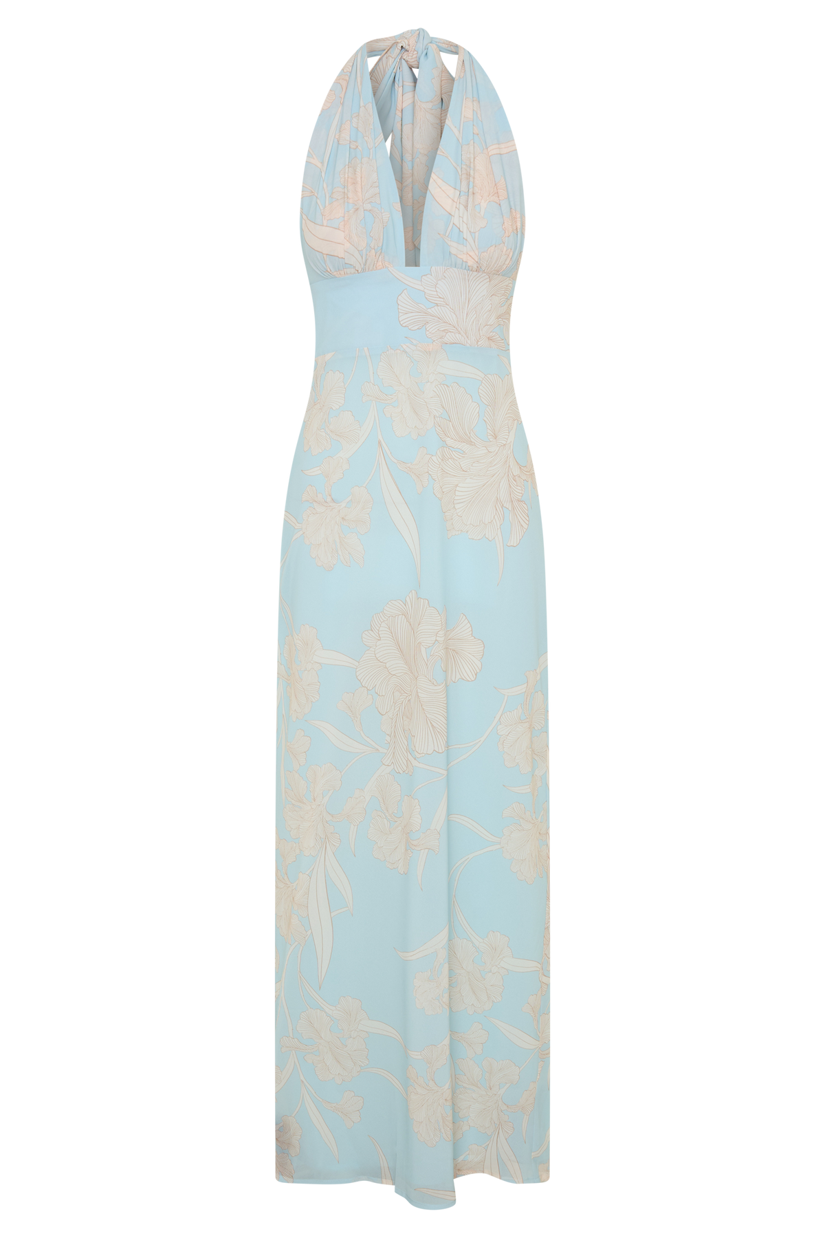 Nadine Halter Scarf Chiffon Maxi Dress - Blue Floral Print