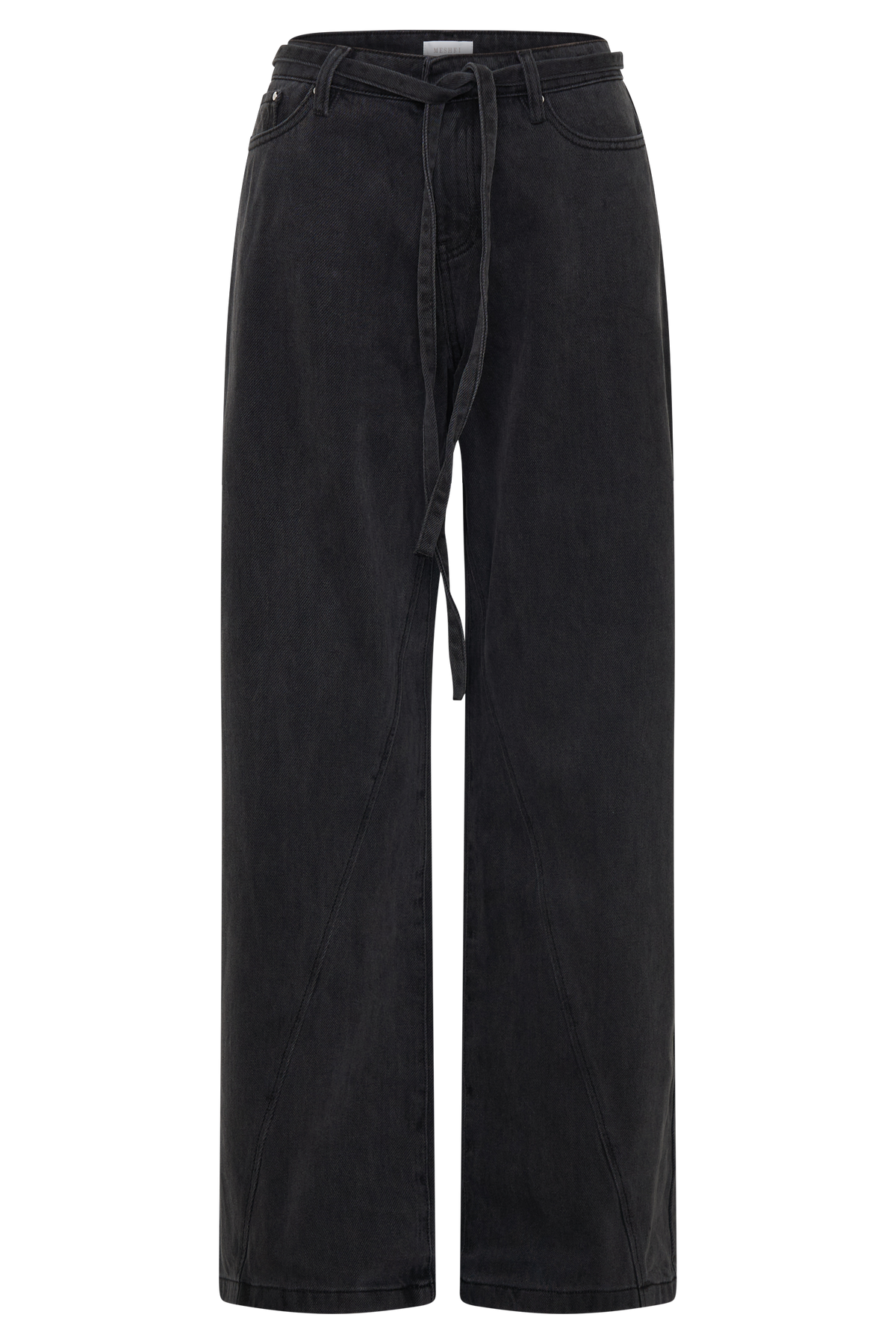 Perrie Mid Rise Straight Leg Tie Jeans - Washed Black