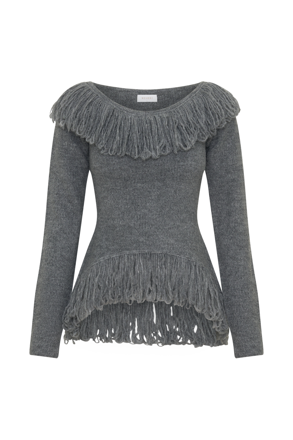 Sammie Fringe Knit Top - Charcoal