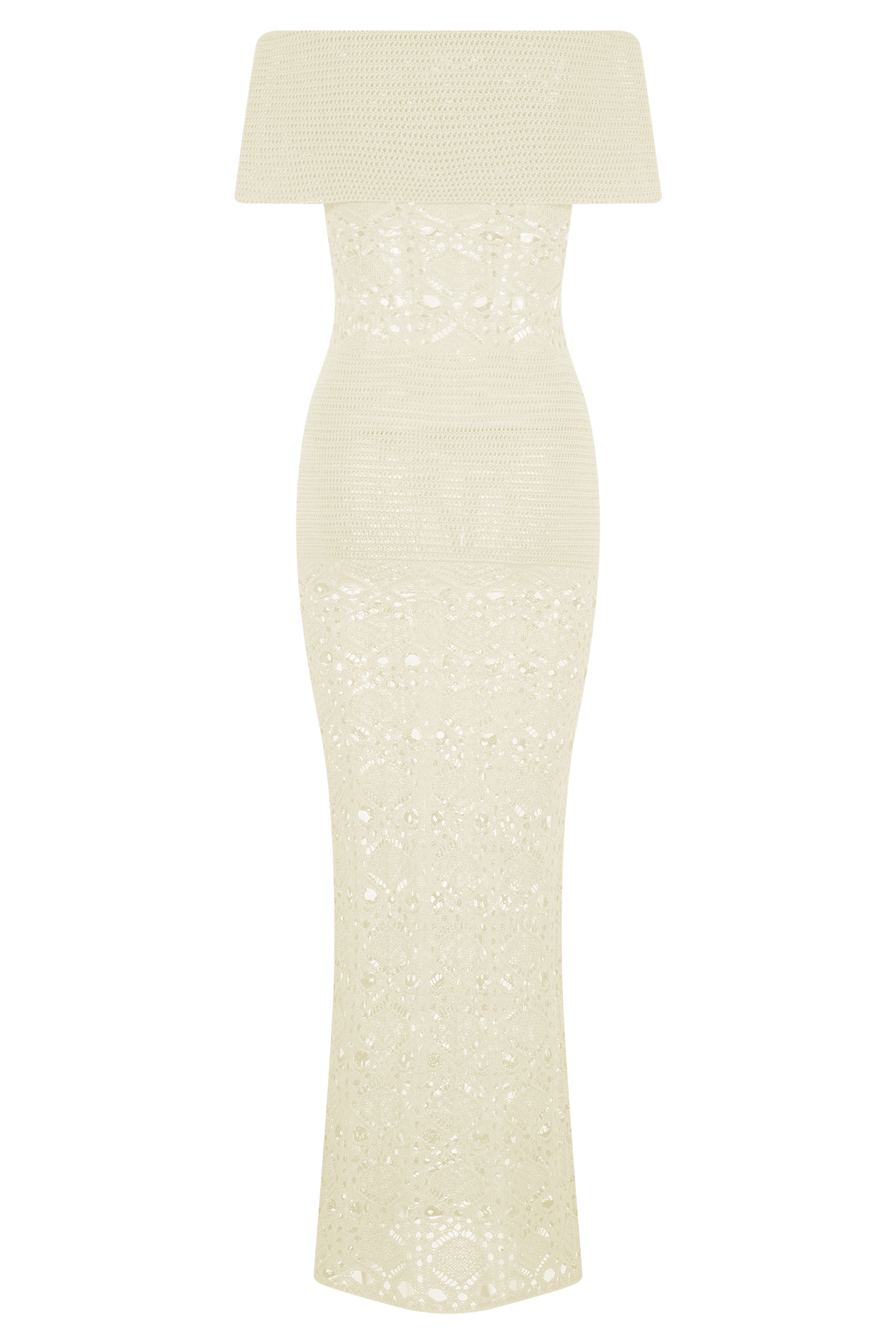 Solstice Off Shoulder Crochet Knit Maxi Dress - Ivory