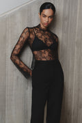 Alizette High Neck Long Sleeve Lace Top - Black