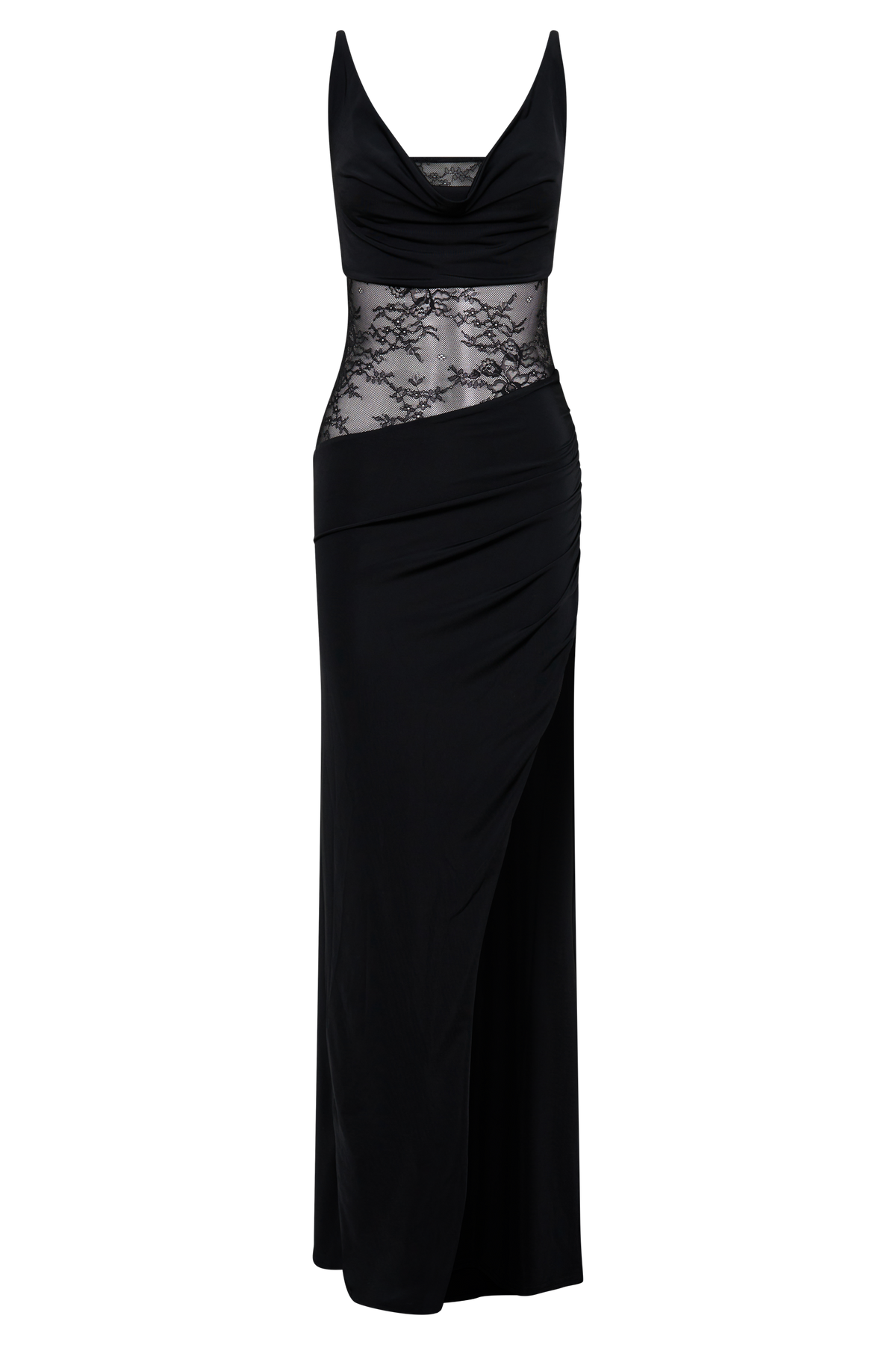 Kelela Draped Slinky And Lace Maxi Dress - Black