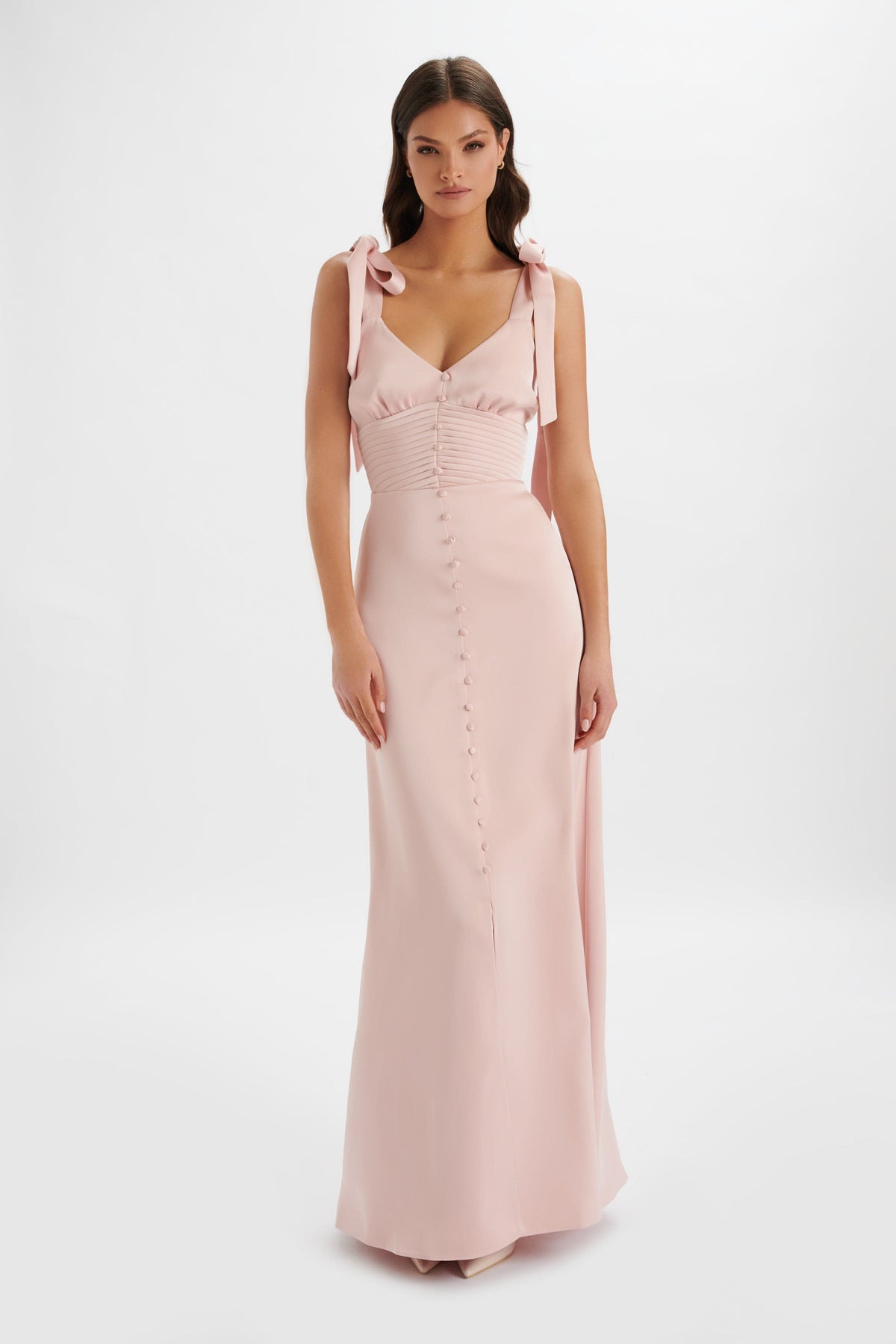 REVE Satin Tie Shoulder Maxi Dress in Pink
