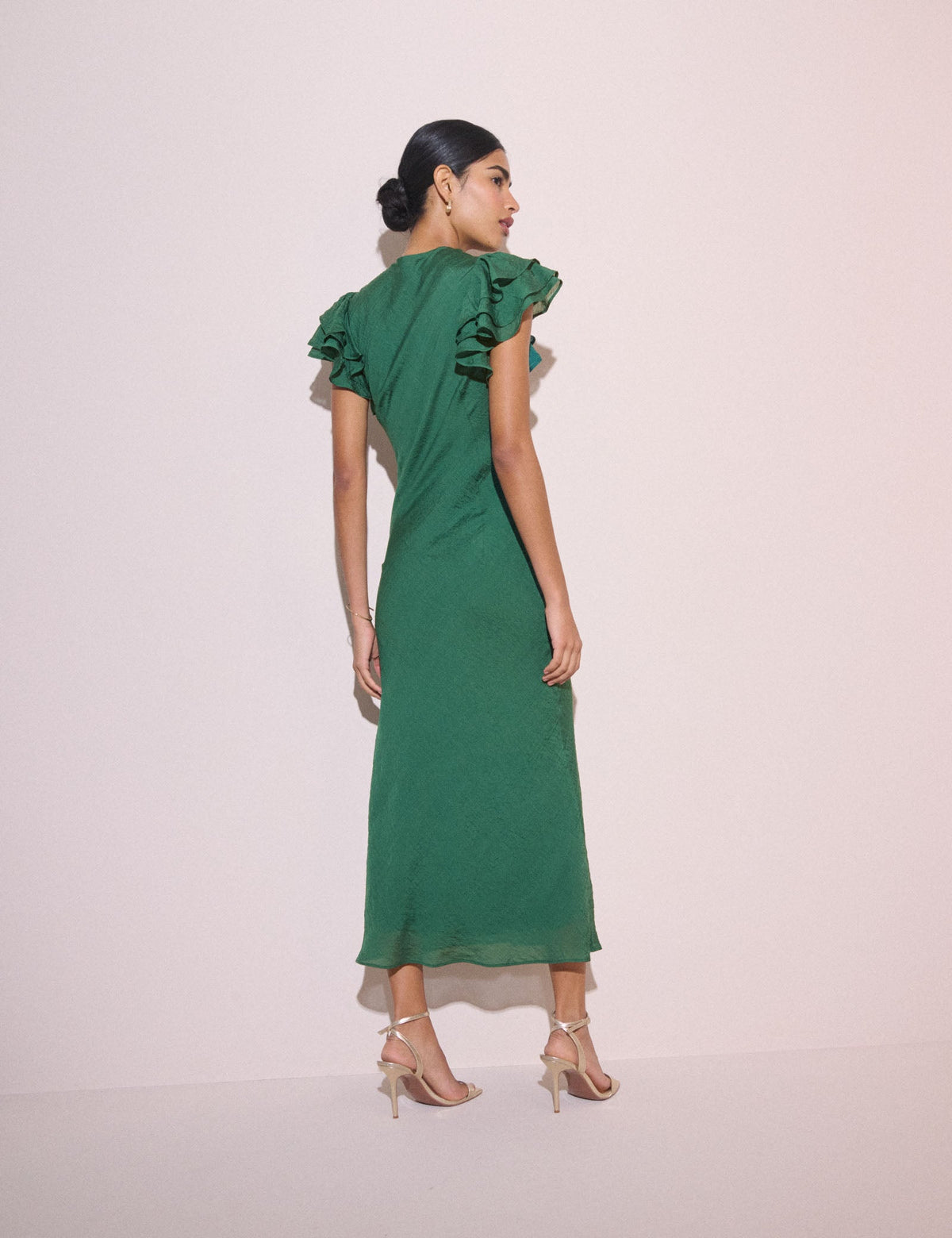 Emerald Green Frill Sleeve Layla Midi Dress