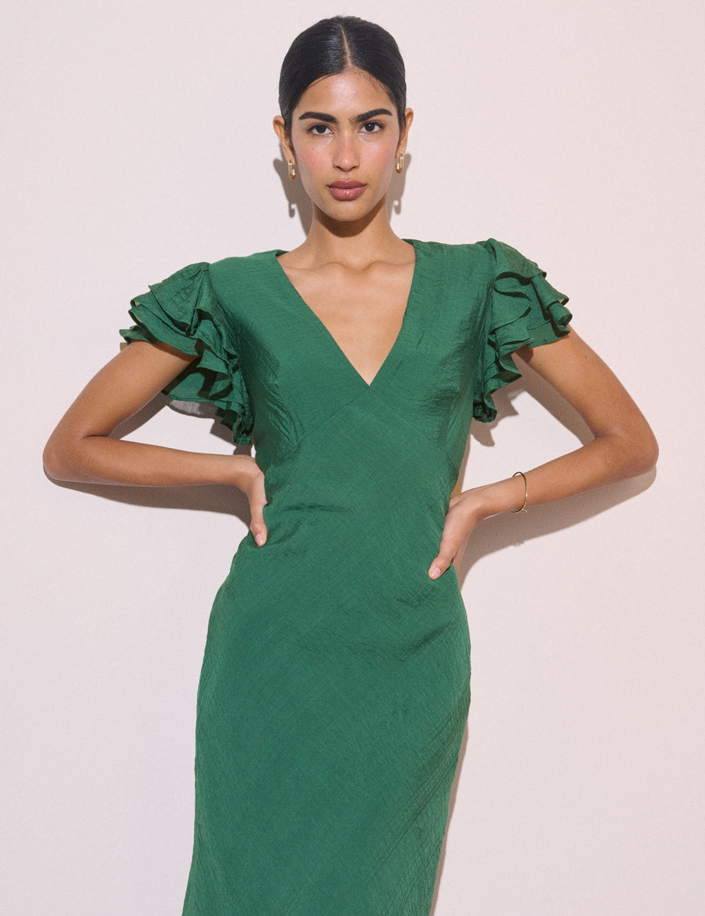 Emerald Green Frill Sleeve Layla Midi Dress