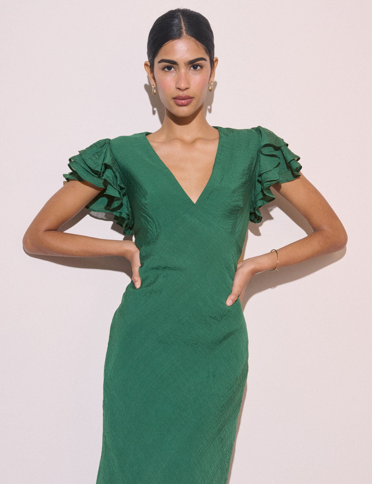 Emerald Green Frill Sleeve Layla Midi Dress