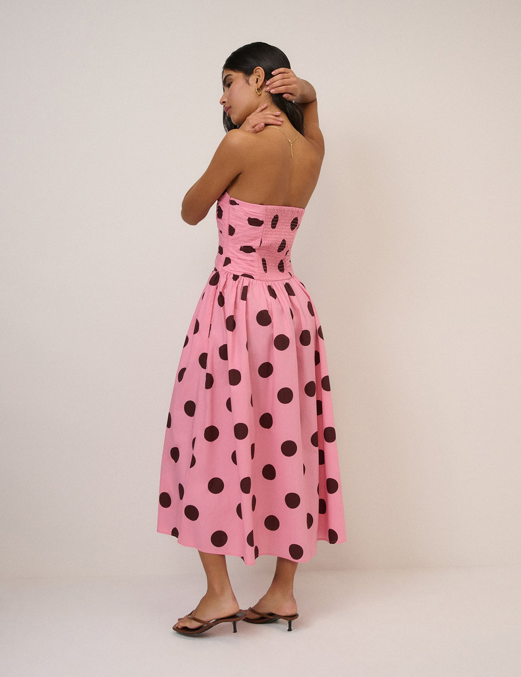 Pink Polka Dot Bandeau Alice Midi Dress