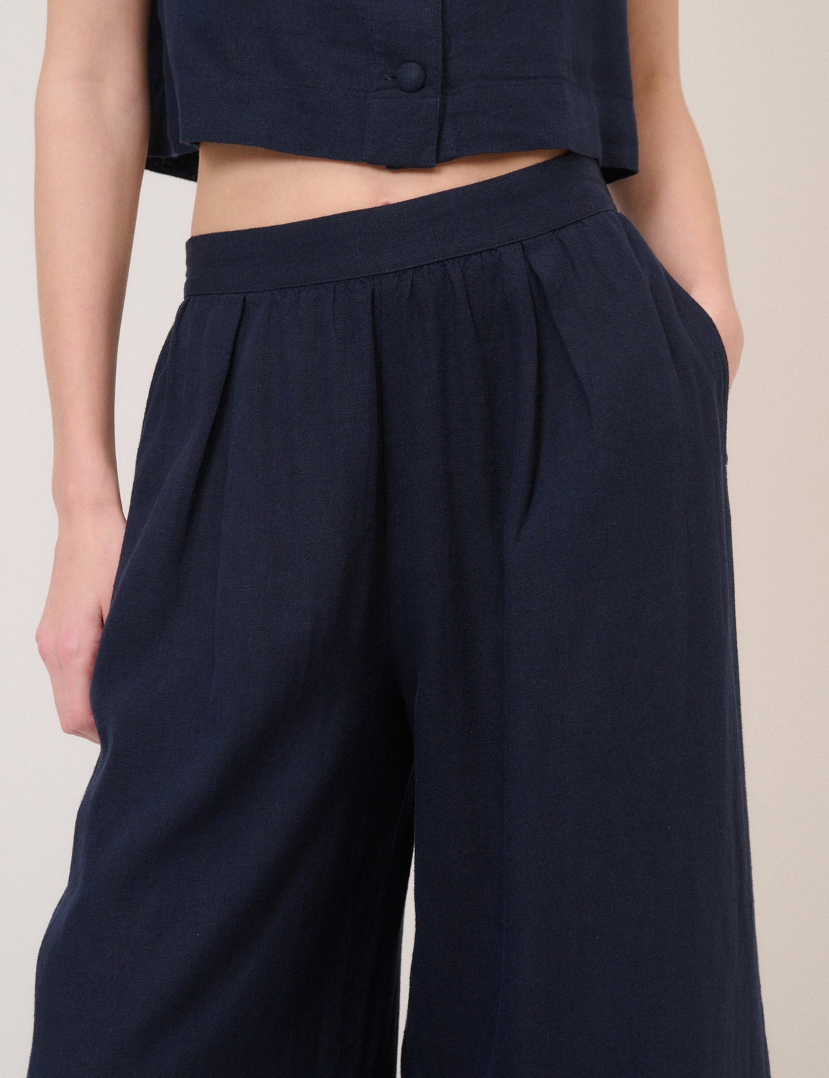 Navy Linen-Rich Wide Leg Jerrow Trousers