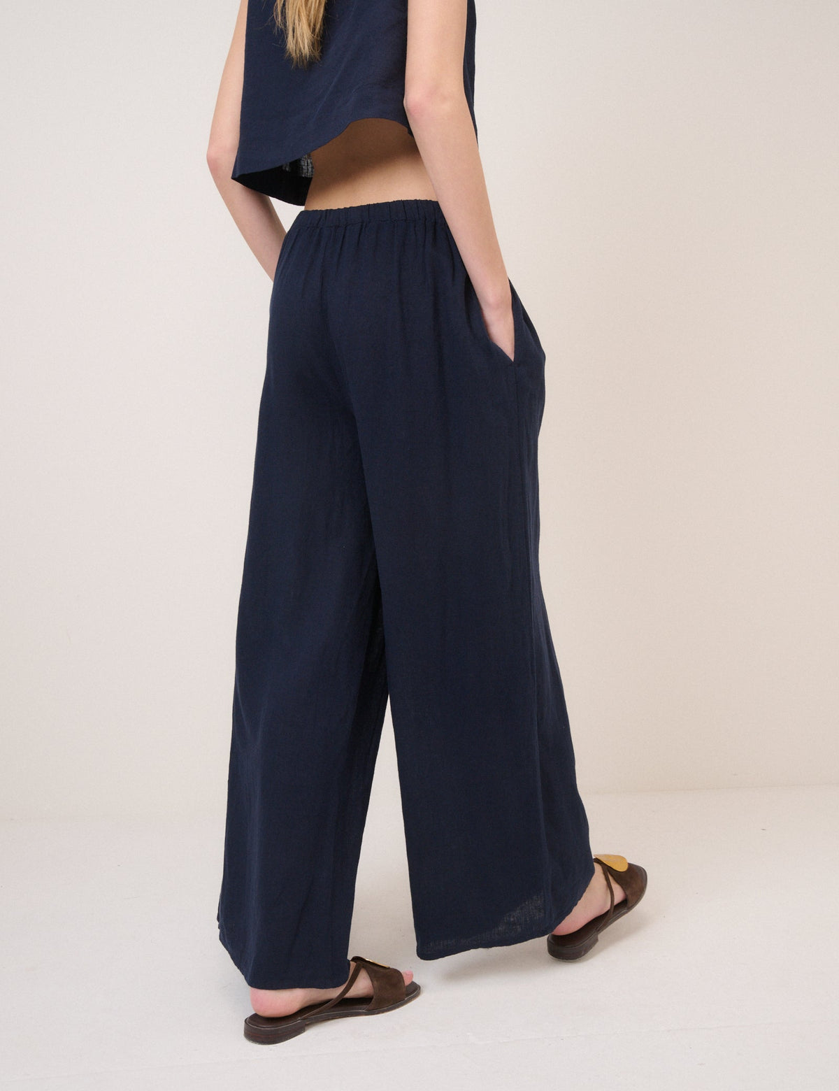 Navy Linen-Rich Wide Leg Jerrow Trousers