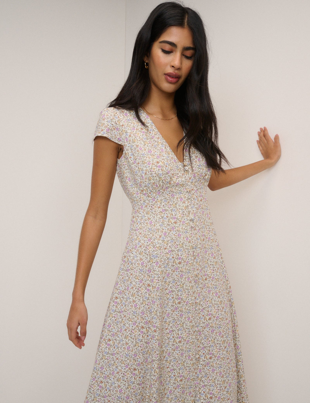 Pink Ditsy Floral Avery Midi Dress