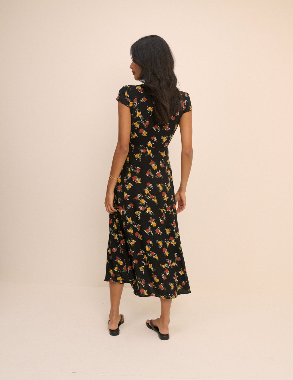 Black Floral Avery Midi Dress