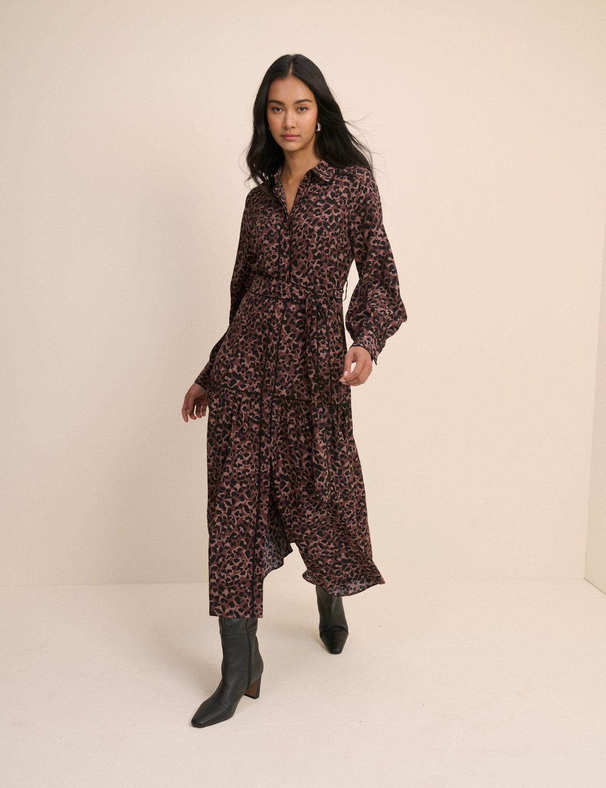 Brown Leopard Print Brooklyn Shirt Midi Dress