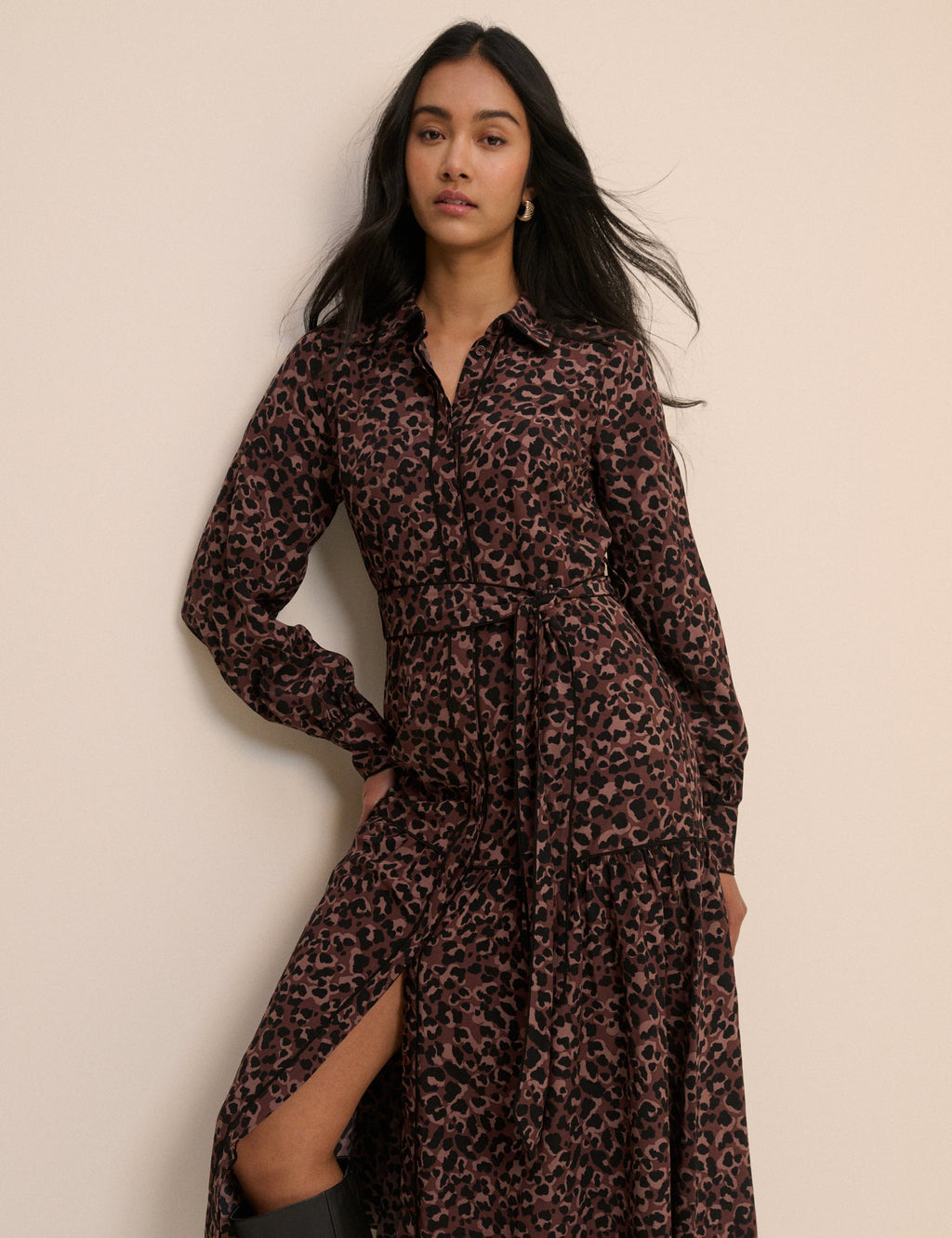 Brown Leopard Print Brooklyn Shirt Midi Dress