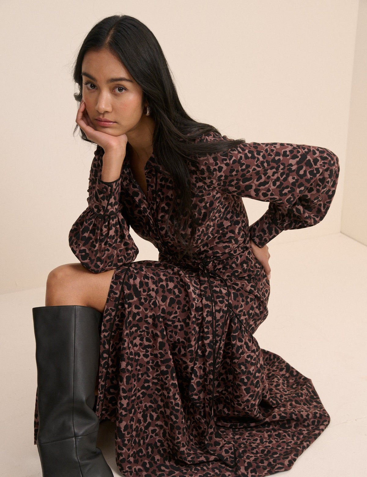 Brown Leopard Print Brooklyn Shirt Midi Dress