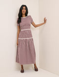 Burgundy Gingham Lace Trim Dara Midi Dress