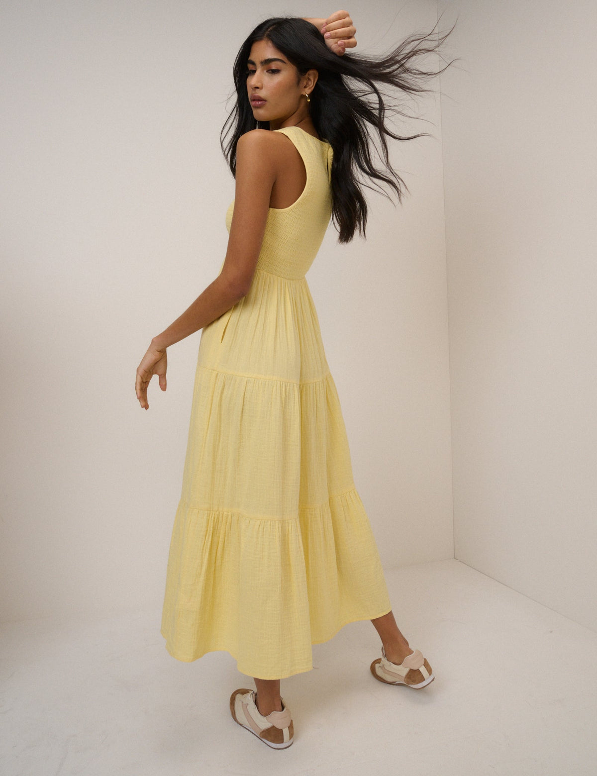 Yellow Sleeveless Tiered Charlie Midi Dress