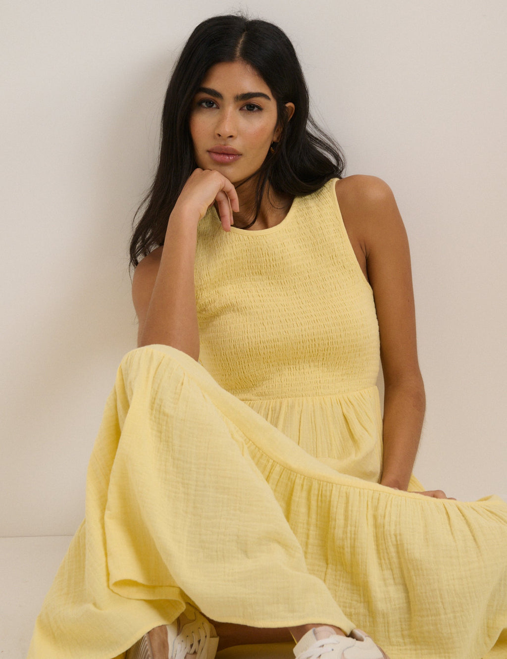 Yellow Sleeveless Tiered Charlie Midi Dress