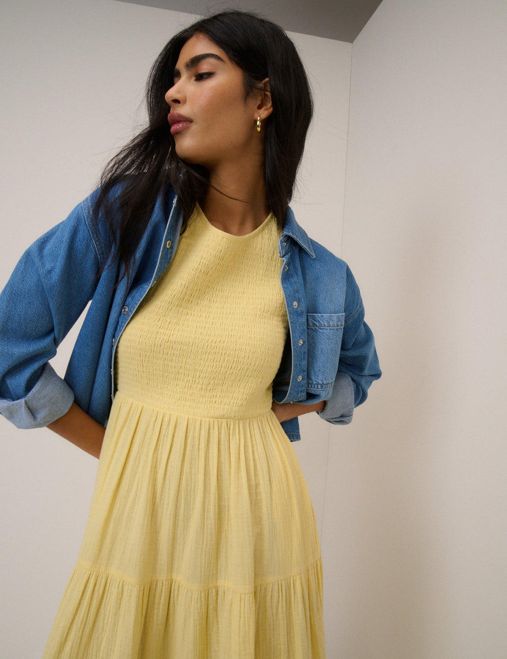 Yellow Sleeveless Tiered Charlie Midi Dress
