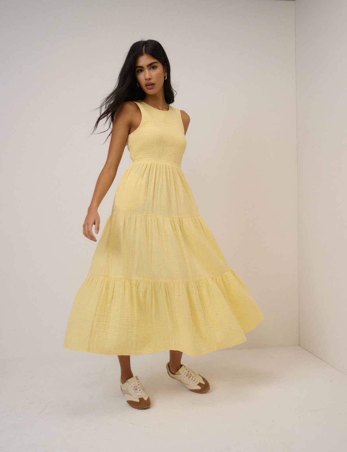 Yellow Sleeveless Tiered Charlie Midi Dress