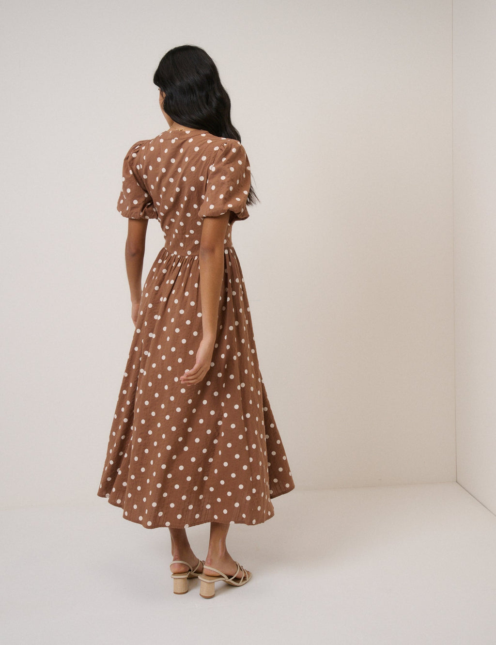Brown Polka Dot Starlight Midi Dress