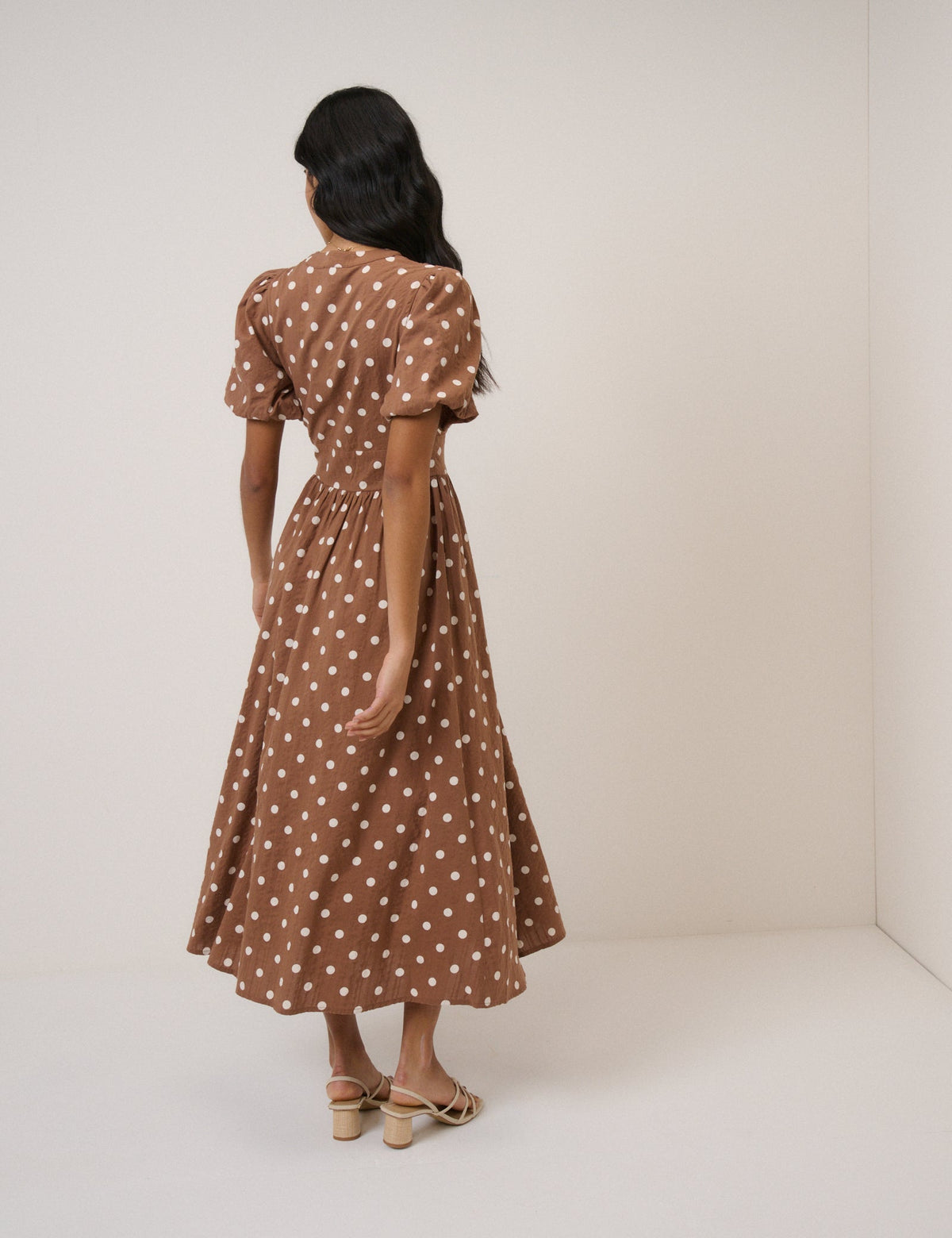 Brown Polka Dot Starlight Midi Dress