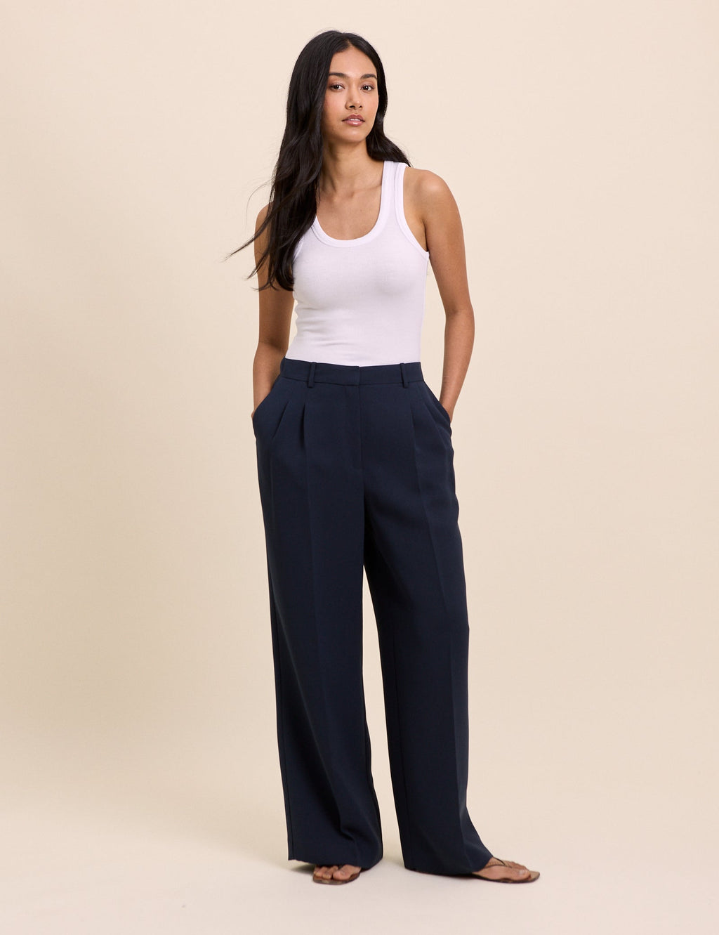 Navy Wide Leg Jax Crepe Trousers